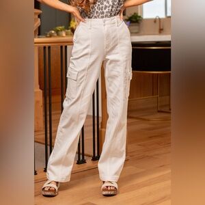 NEW Judy Blue White Straight Leg Cargo Pocket Denim Jeans High Waist Size 18W